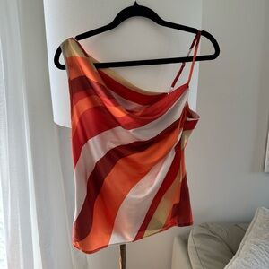 SHEIN Red & Orange Striped asymmetrical silky Camisole one shoulder sleeveless M
